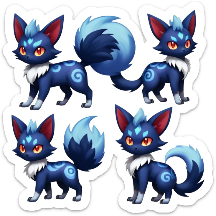 Shiny Evil mExotic Badass Colorful Ethereal Royal Mysterious Gothic Meowstic-Zorua-Litten-Noibat-Pokémon-Fakémon-hybrid-creature (full body) with random pattern-markings sticker