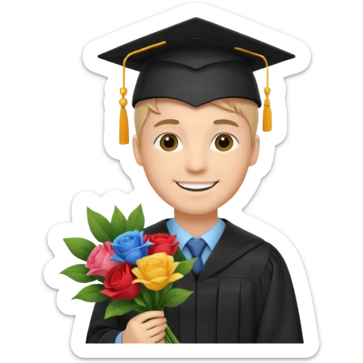 Graduated Students, Male,wearing graduation cap, holding bouquet of flowers
 sticker