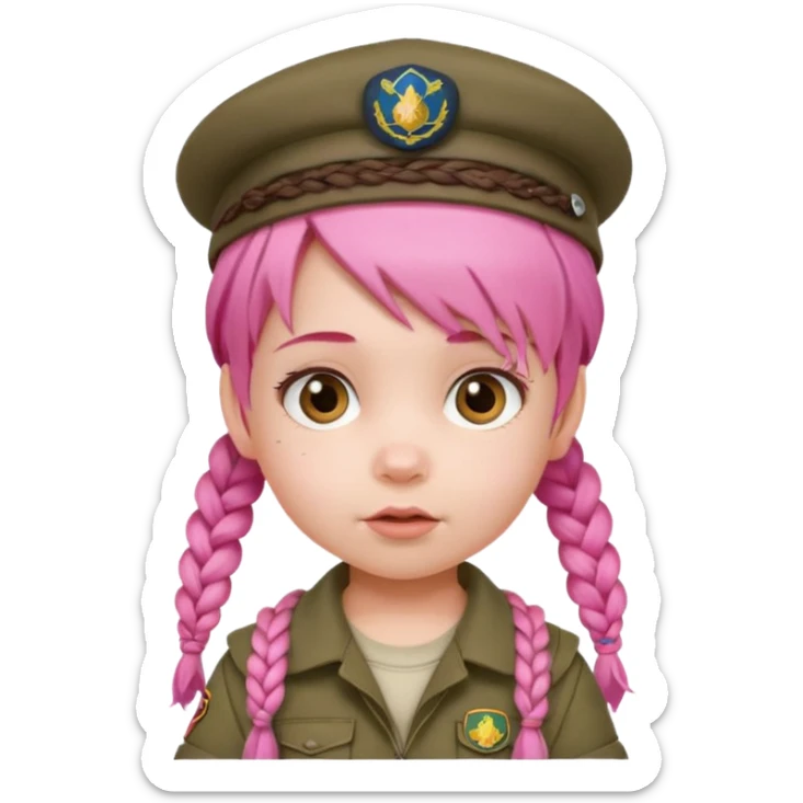 very small baby scout girl with pink hair and scout hat and braids sticker