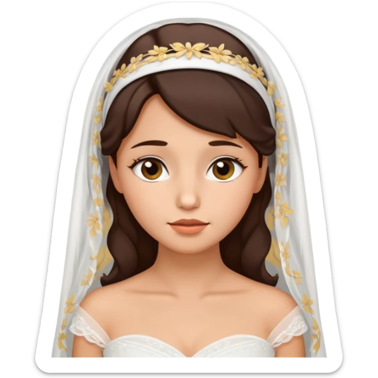 White tanned skin bride with dark hazel hair with a chin on her face sticker