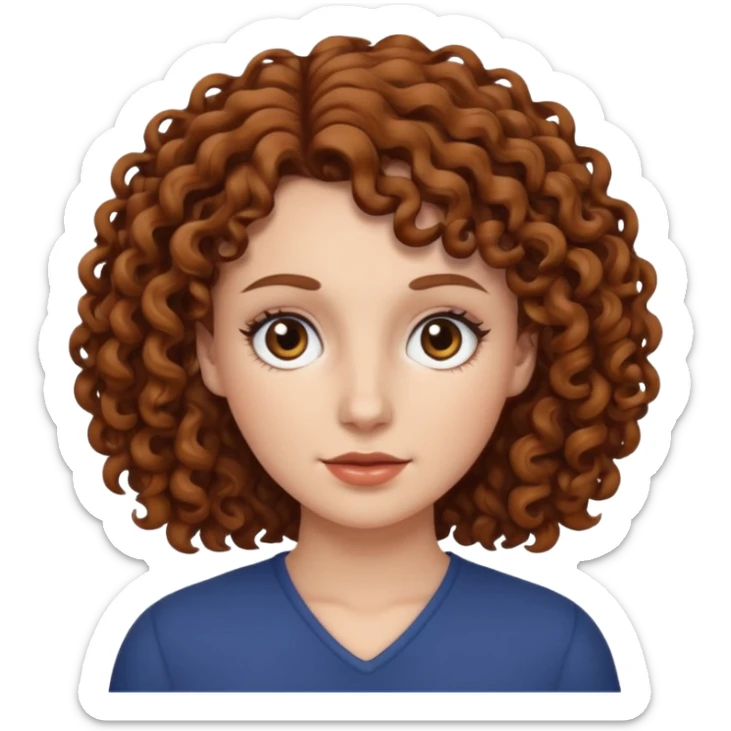 A white woman with brown curly hair and black eyes sticker