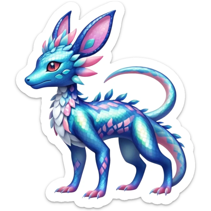 Colorful Shiny Exotic Amaura-Salandit-Aurorus-Sylveon-Fakémon-hybrid-creature (full body)  sticker
