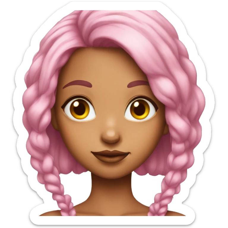 A girl with long, pink hair, yellow eyes, and a heart-shaped tattoo under her eye sticker