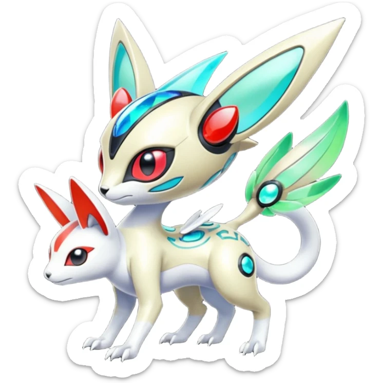 Shiny Colorful Exotic Futuristic Cyber-Vernid-Trico-Meloetta-Latias-Koraidon-Peppercat-Protogen-Pokémon-Digimon-Fakémon-fusion-hybrid-creature sticker
