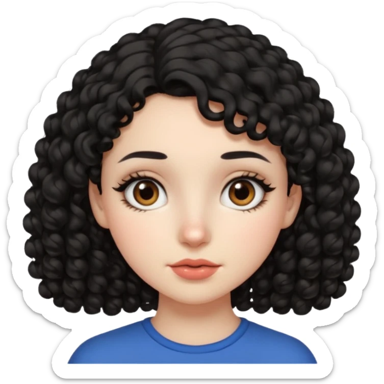 Side part black curly hair girl with mole above left side of lip pale skin  sticker