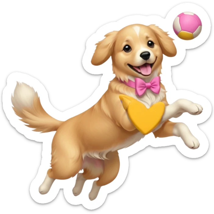 girly dog with a pink bow jumping in the air to catch a ball sticker