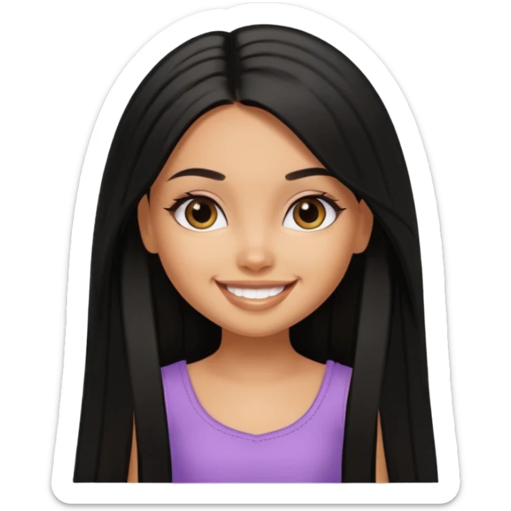a pretty tan bratz girl with black long straight hair smiling sticker