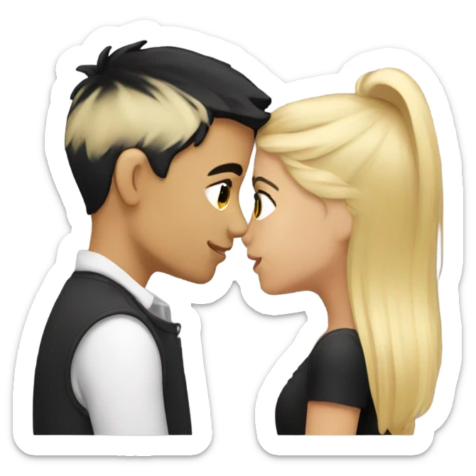 Girl with blonde hair kissing boy with blac hair sticker