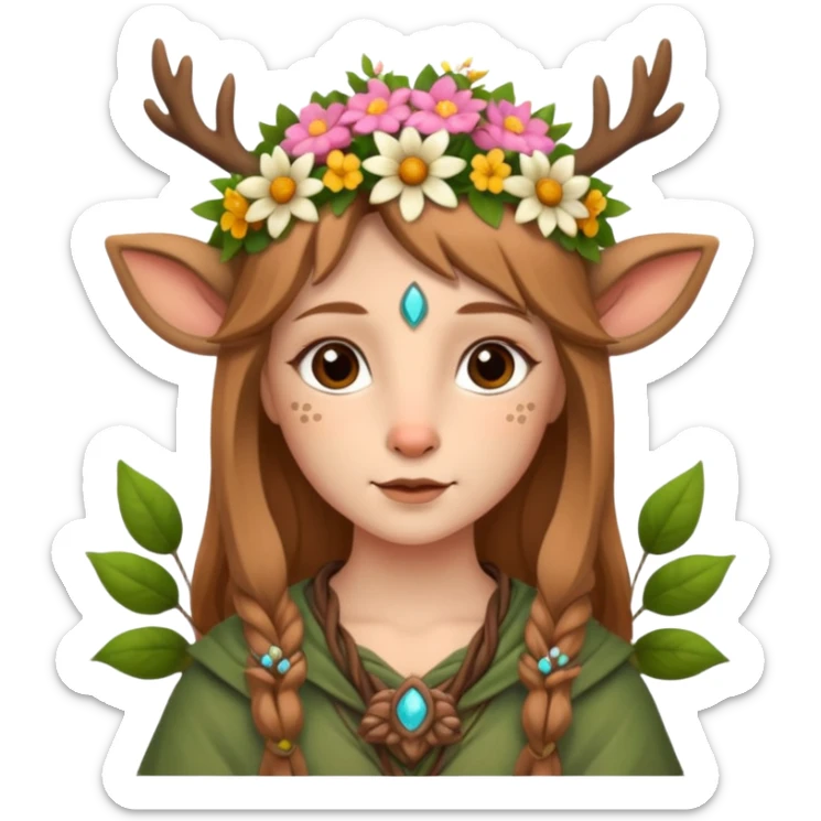 Adult Cute Druid human like fawn with flowers sticker