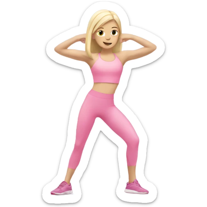 Blonde and pale Skinny girl wearing pink sport set doing pilate  sticker