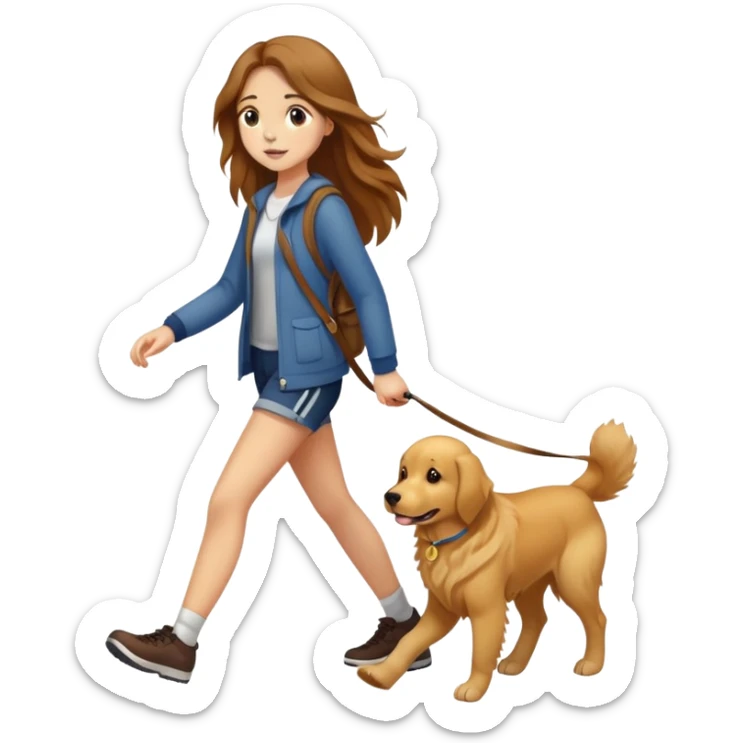 Long hair-girl walking with a golden retriever sticker