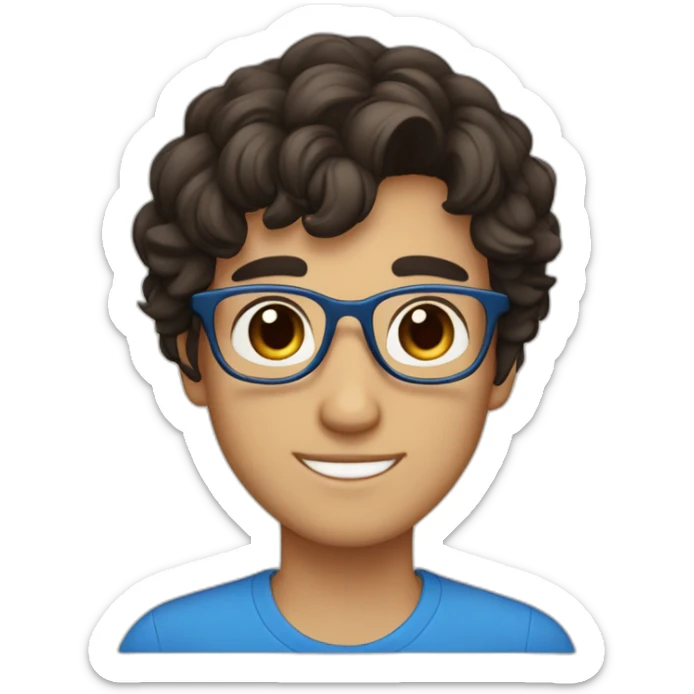cute italian guy with slightly wavy black hair and blue glasses and baby face and light brown sticker