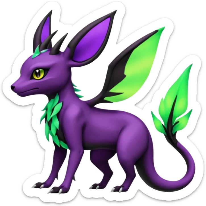 Dark Edgy Salandit-Leafeon-Umbreon-Fakémon-hybrid-creature (full body)  sticker