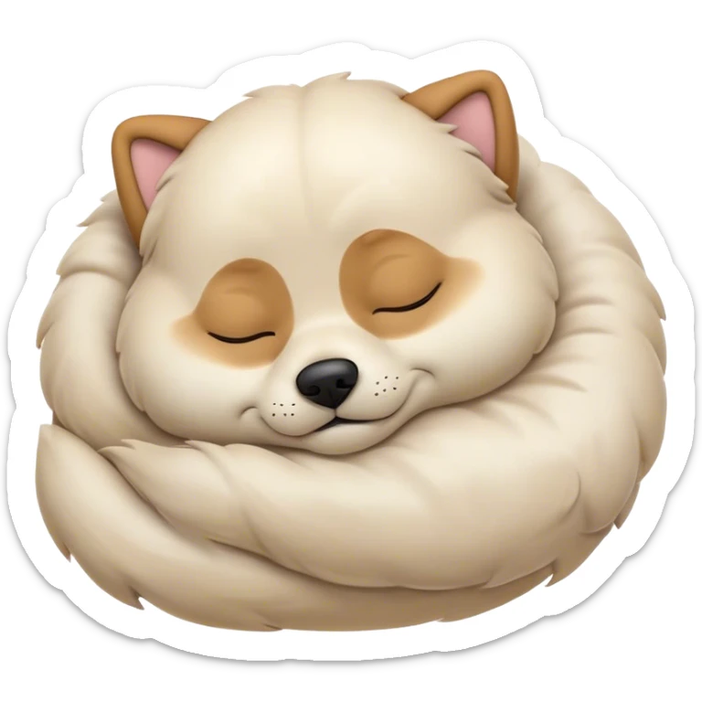 Meme-Worthy Cute Sleeping Domestic Dog Portrait Emoji, Head resting peacefully with a contented smile, showcasing a delightfully cuddly build and a luxuriously soft coat, eyes gently closed in serene, restful slumber, Simplified yet hilariously adorable features, highly detailed, glowing with a soft, drowsy light, high shine, relaxed and utterly lovable, stylized with an air of playful laziness, soft glowing outline, capturing the essence of a sleeping dog that feels destined to become the next viral sensation of adorable rest! sticker
