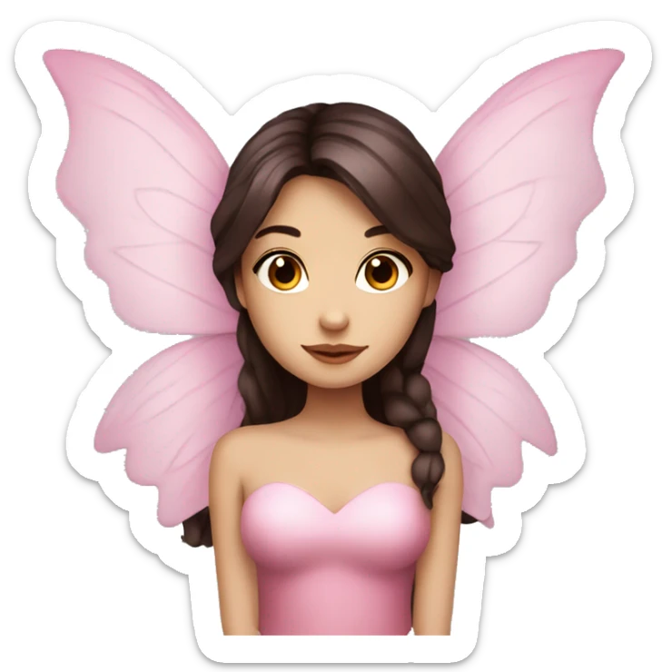 Beautiful, rose, fairy, pink, long dark brown hair, big wings, fair skin sticker