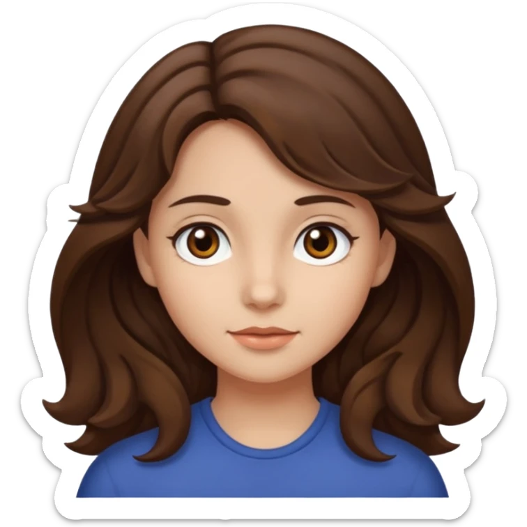 A girl with medium wavy brown hair, dark brown eyes, and fair skin sticker