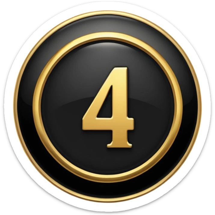 Make a round badge for a paid subscription out of black stone and gold with the number 4 sticker