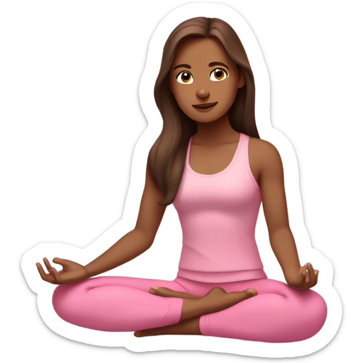 girl with brown long hair and brown eyes wearing pink yoga clothes meditating  sticker