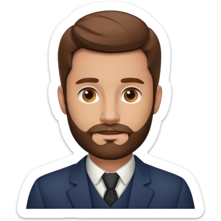 emoji of a 30-year-old man, mature appearance, gentleman features, brown hair, beard, friendly expression sticker