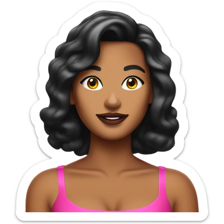 Tanned woman with black hair dressed in 1990s pop princess hair, makeup, and neon attire  sticker