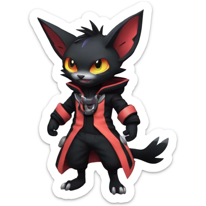 Cool Anthro Black Noibat-Quilava-Litten-Pokémon with edgy stripes hoodie spiked collar punk Full Body sticker