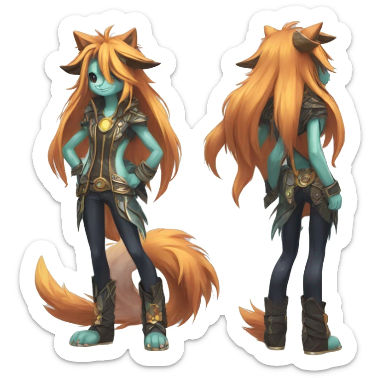 Anthro Sona Cool Edgy Cute Legendary Colorful Shy Shiny Fakemon-Fantasy-Creature With Long Hair-Mane Full Body Detailed High Quality sticker
