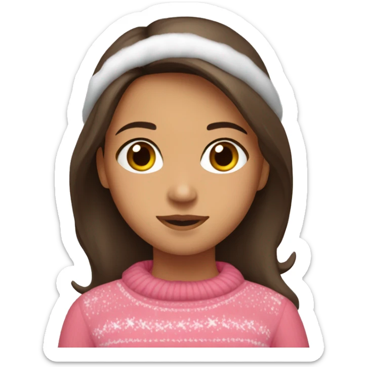 winter, christmas, hispanic, long brown hair, girl, brown eyes, child, full body, pink sweater sticker