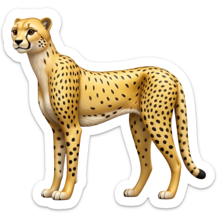 cinematic-cheetah-realistic-full-body-standing-emoji,-slim-and-athletic-frame-poised-for-action,-long-tail-curving-slightly,-head-tilted-dramatically,-sleek-golden-fur-with-black-spots,-piercing-amber-eyes,-simplified-yet-realistic-focused-features,-highly-detailed,-glowing-with-an-almost-sarcastic-glow sticker