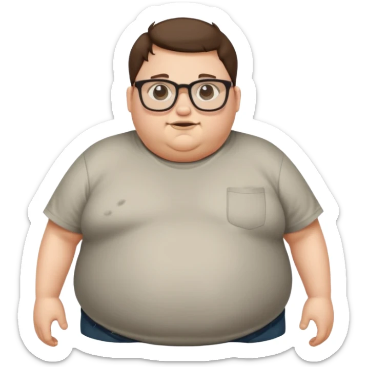 Hombre nerd obeso mórbido con la barriga abriendo la camisa sticker