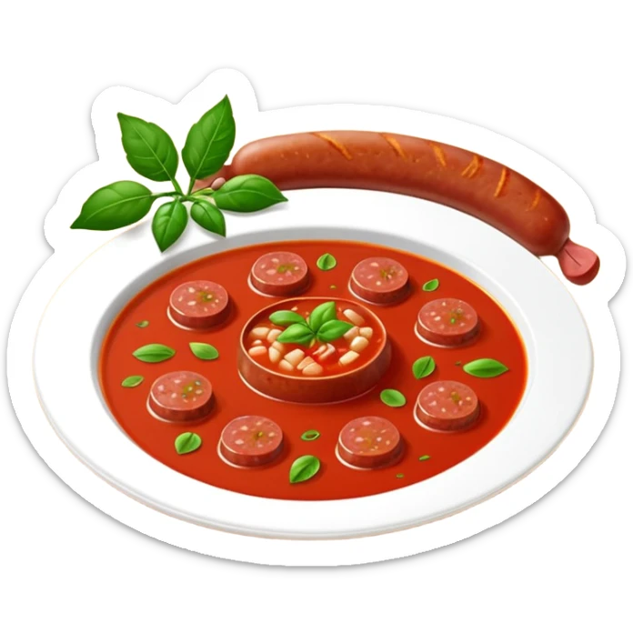 emoji of Rougail saucisse meal. Typical Reunion island meal. Sliced sausage in tomato soup with thym  sticker