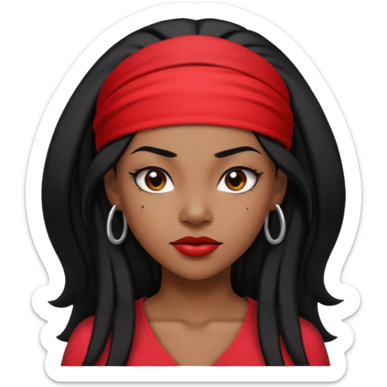 Black woman lawyer with long black hair and red headband, strong, sharp, and professional expression sticker