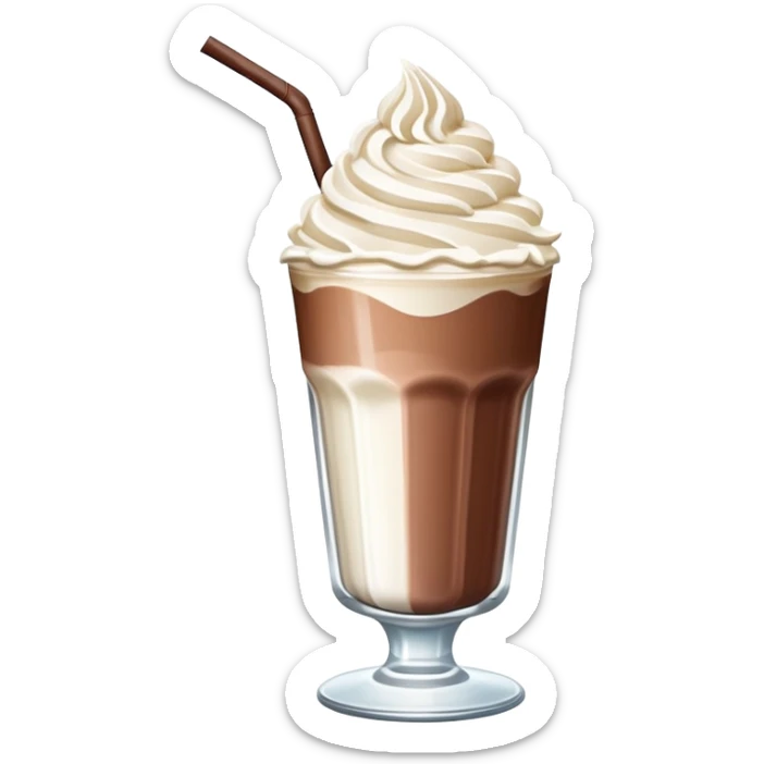 A thick, creamy milkshake in a tall glass with whipped cream on top and a straw sticker