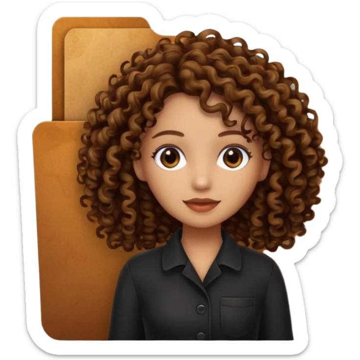 black transparent folder with a canela skin girl with curly hair logo  sticker