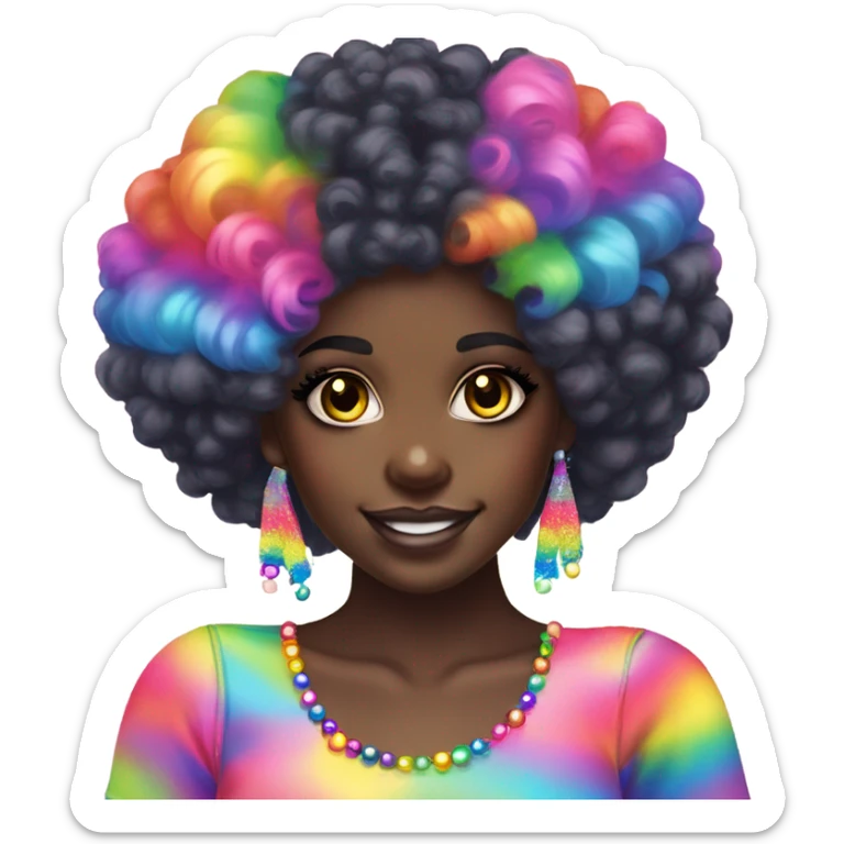 Lisa frank dark skin girl with rainbow Afro with headband pearls sticker