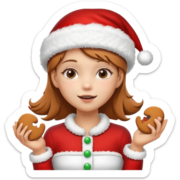clean and vanilla girl with santa claus hat like holiday mood, baking ginger cookie sticker