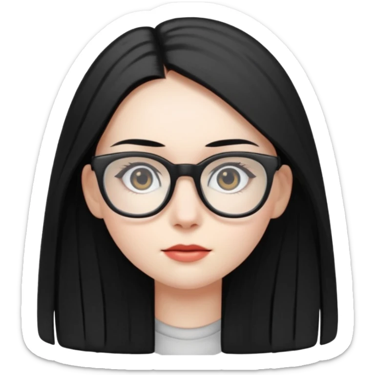 abg girl with pale skin no bang,long black straight hair and a glasses sticker