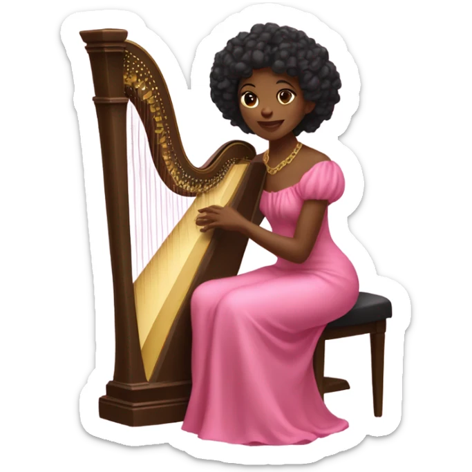 Pretty black woman in a pink dress playing the harp sitting down sticker