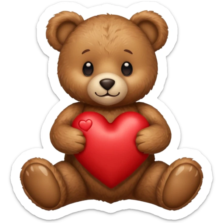 A furry teddy bear with a heart sticker