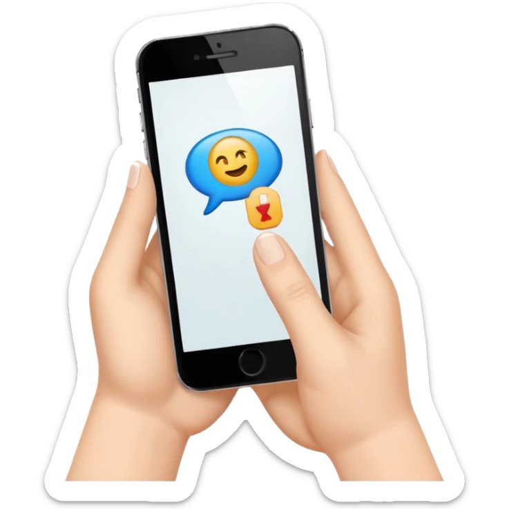 generame un emoji de una mano con un movil y una barra de busqueda encima sticker