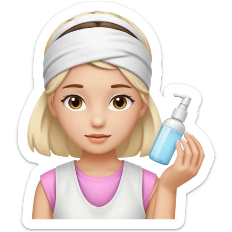 Clean girl aesthetic emoticons, apply skincare products, headband, glowing skin, white vest, soft lighting sticker