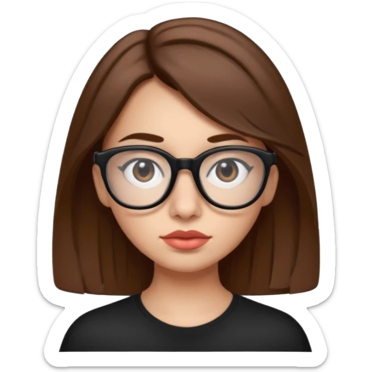 Ugly girl with black glasses and pimples and a big nose and small lips with brown hair sticker