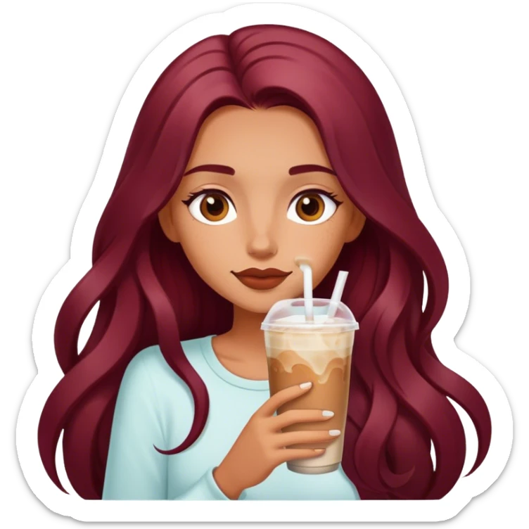 Burgundy long haired tanned girl with iced latte sticker