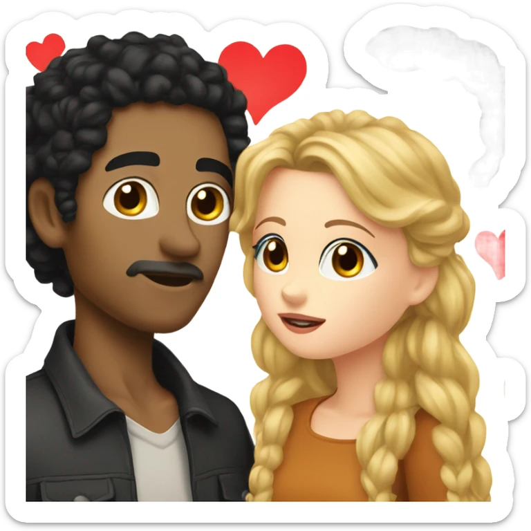 A man with wheat skin and curly black hair kisses a white girl with long black hair sticker