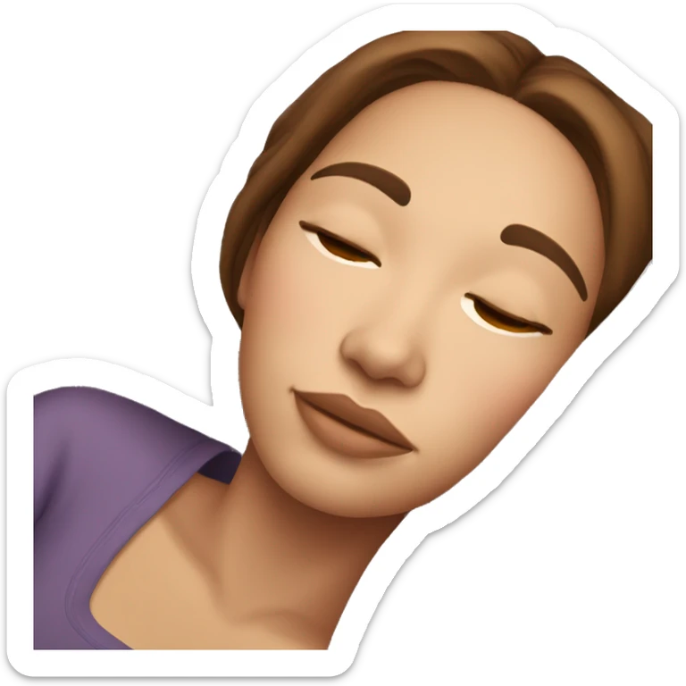 Woman with brown hair and brown eyes and light skin sleeping sticker