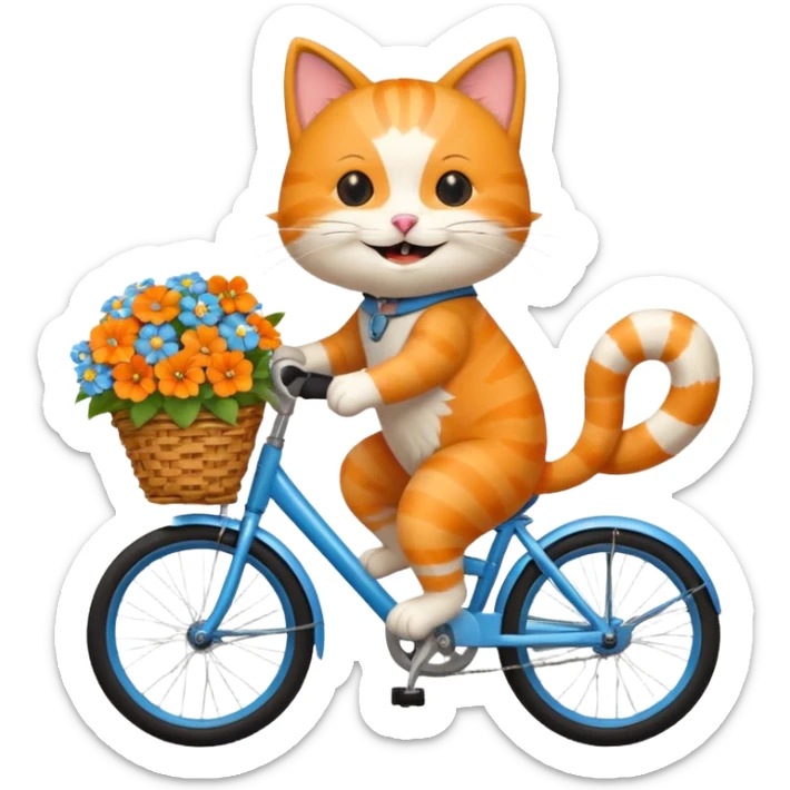 a-cheerful- cat-riding-a-blue-bicycle,-wearing-a-cute-helmet,-with-a-big-smile-and-a-basket-full-of-flowers-on-the-front.-bright,-cartoonish-style,-simple-and-fun. sticker