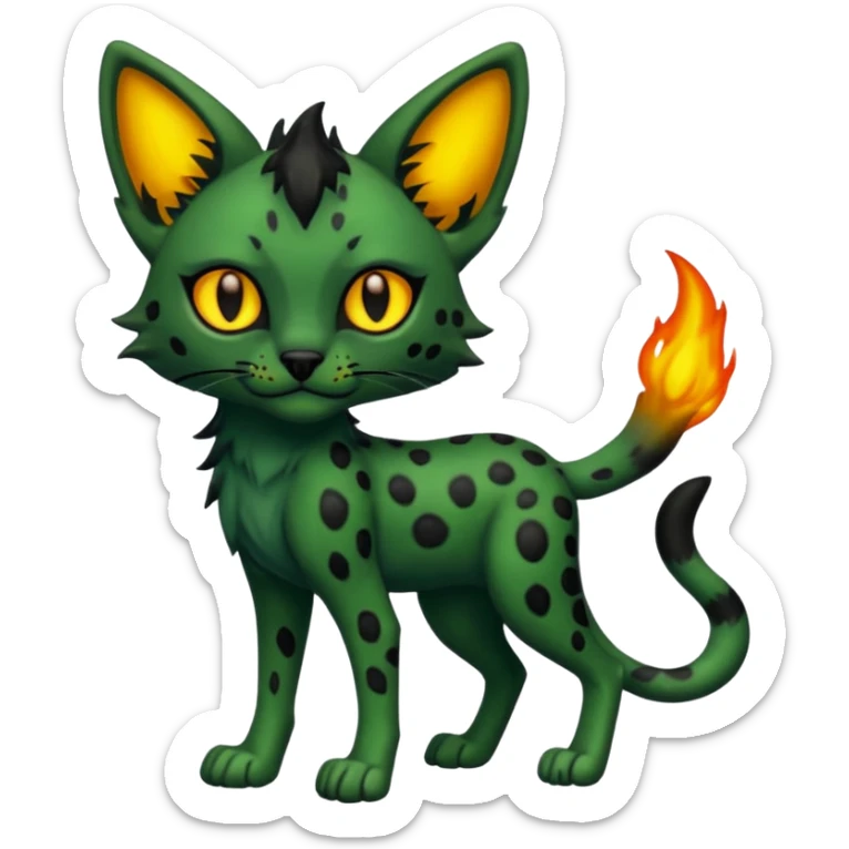 Eldritch green-fiery Dark-deep-blackish-Greenish Zombie-serval, full body sticker