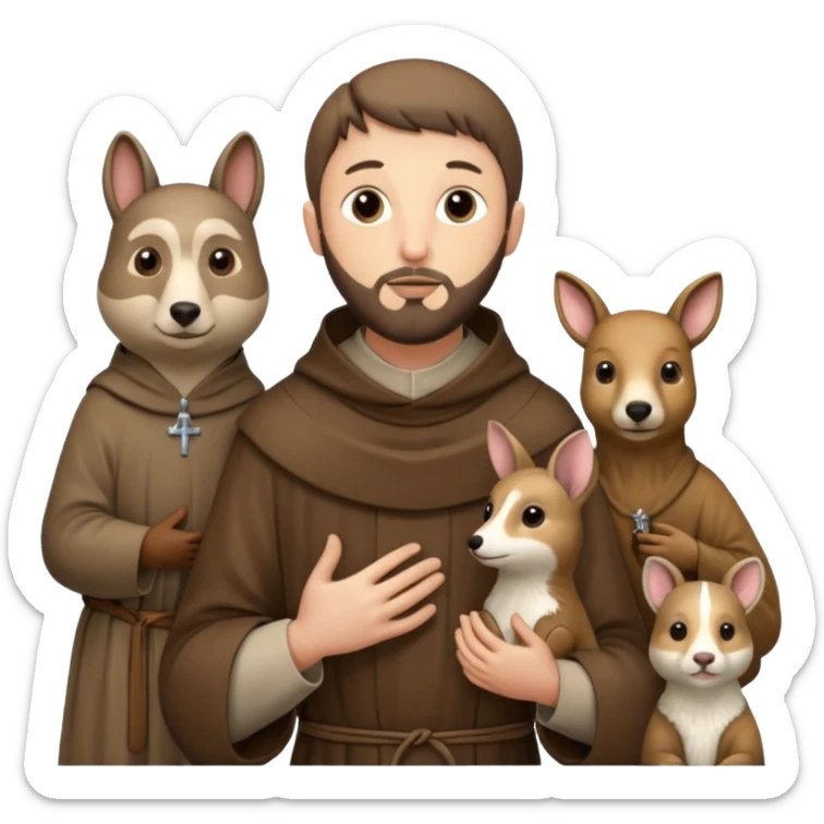 Saint Francis of Assisi cartoon modern type with animal to be used as an AI crfreation in HeyGen.com sticker