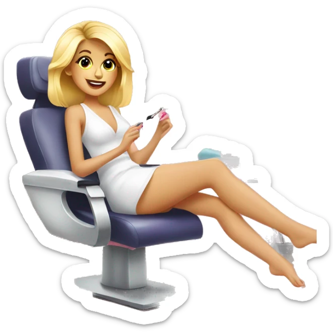 Pretty blonde girl getting a pedicure in a nail salon sticker