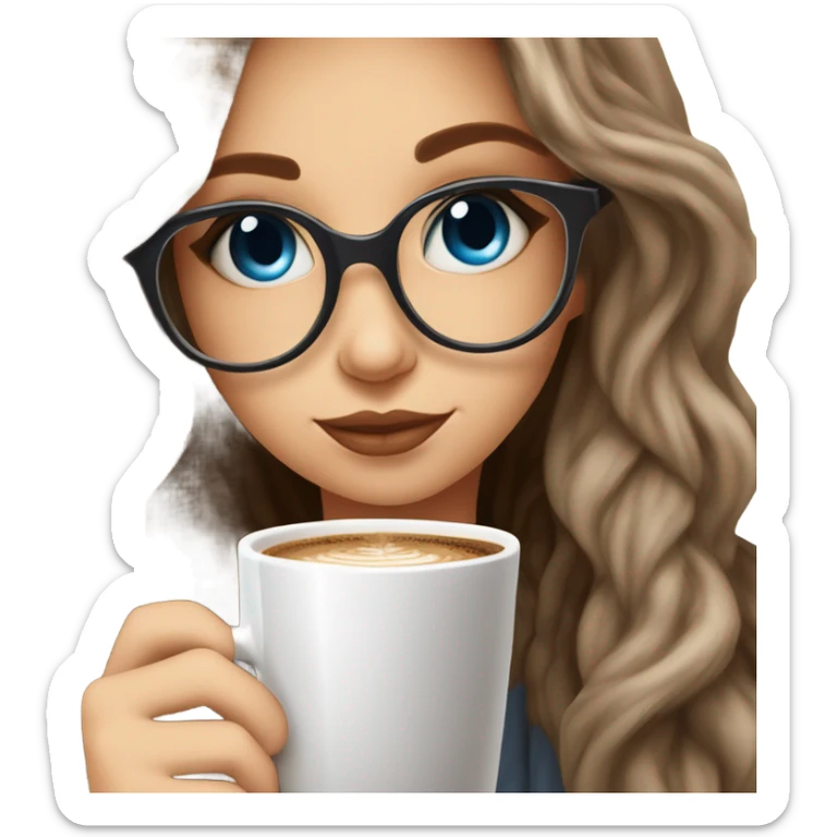 Balayage hair Girl drinking coffee, with a cozy blanket wearing glasses with blue eyes photo beautiful  sticker
