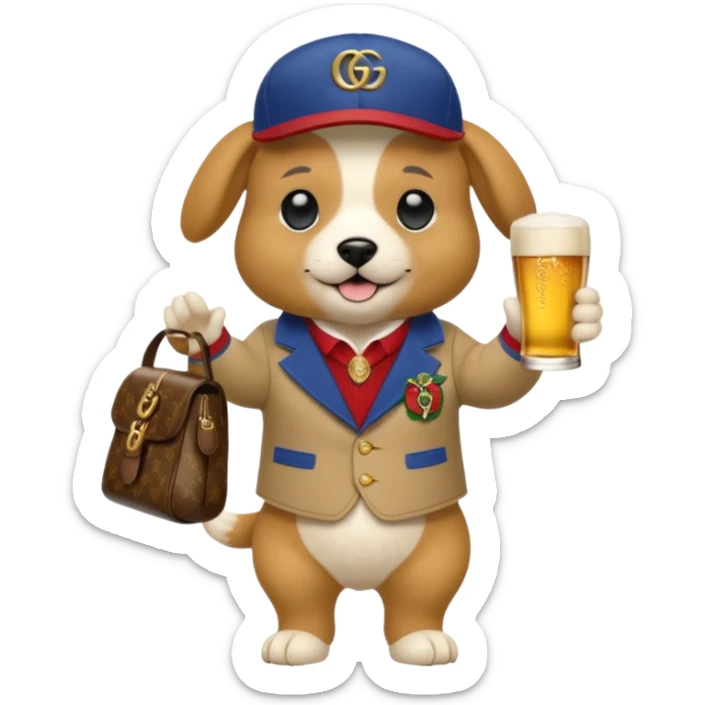 Ein Hund der talahon ist und Bier trinkt mit gucci cap und gucci Tasche  sticker